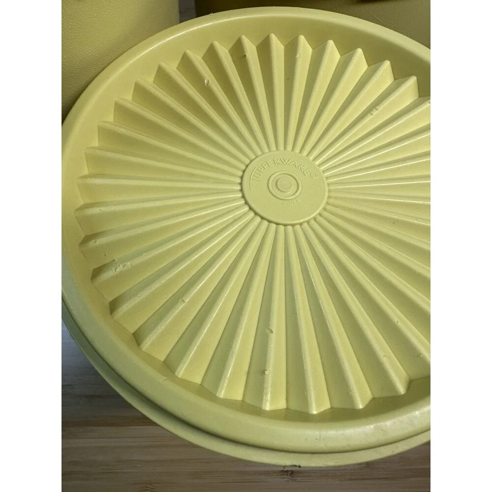 Vtg TUPPERWARE Harvest Gold Sunburst Servalier Canister Nesting 3 MCM Retro 70s
